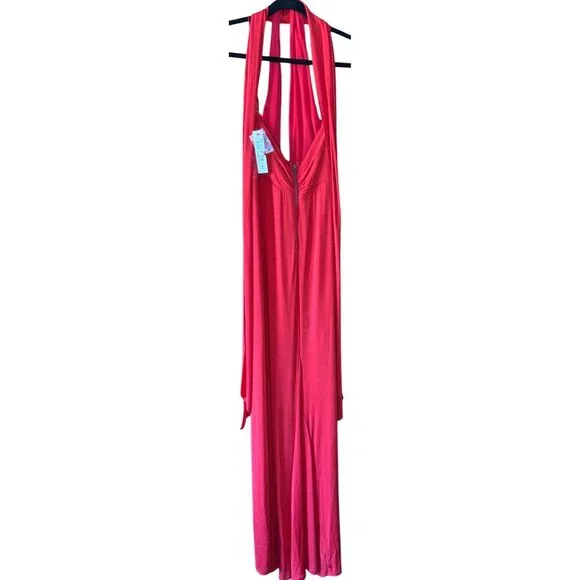 Alice + Olivia Reese New Ruby Red Gown – Size 6 – Deep V, Scarf Neck, Slit, Form - Picture 8 of 8